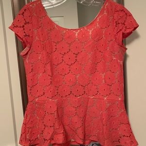 Coral Flower Print Peplum Top
